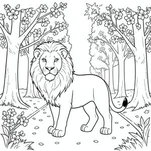 solo, chủ đề đơn, một đầu, hai mắt, hai tai, bốn chân, một đuôi, tỷ lệ tự nhiên, quy mô thích hợp trong môi trường, đúng giải phẫu, sư tử, hoa anh đào, cánh hoa, gió ấm, đại lộ, con đường, ánh sáng mặt trời, lá, cây cối, cao, thực tế, trang màu, nghệ thuật đường, nền trắng, solo, chủ đề đơn, đúng giải phẫu, giải phẫu hoàn hảo