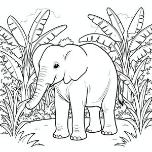 solo, một con voi, một đầu, hai mắt, hai tai lớn, một thân cây, bốn chân, một đuôi, bàn chân trên nền vững chắc, tỷ lệ tự nhiên, quy mô thích hợp trong môi trường, đúng về mặt giải phẫu, voi, Cây chuối, hàng, cao, lá rộng, ánh sáng mặt trời, lốm đốm, thực tế, Môi trường, dày đặc, Tán lá, trang màu, nghệ thuật đường, nền trắng, Solo, chủ đề đơn, đúng về mặt giải phẫu, giải phẫu hoàn hảo