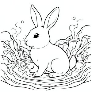 solo, chủ đề đơn, một đầu, hai mắt, hai tai, bốn chân, một đuôi, tỷ lệ tự nhiên, quy mô thích hợp trong môi trường, đúng giải phẫu, thỏ, Địa nhiệt, suối nước nóng, lỗ thông hơi, đá núi lửa, trầm tích khoáng sản, hoa văn xoáy, mãnh liệt, bề mặt phản chiếu, kết cấu mịn, hình thành nhiều lớp, trang màu, nghệ thuật đường nét, nền trắng, solo, chủ đề đơn, đúng giải phẫu, giải phẫu hoàn hảo