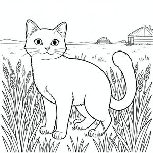 solo, chủ đề đơn, một đầu, hai mắt, hai tai, bốn chân, một đuôi, tỷ lệ tự nhiên, quy mô thích hợp trong môi trường, đúng giải phẫu, con mèo, thảo nguyên, đồng cỏ, rộng lớn, cỏ vô tận, thân cây cao, ánh sáng mặt trời, làng lều xa, nhỏ, chi tiết, kiệt tác, trang màu, nghệ thuật đường, nền trắng, solo, chủ đề đơn, đúng giải phẫu, giải phẫu hoàn hảo