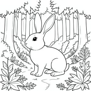 solo, chủ đề đơn, một đầu, hai mắt, hai tai, bốn chân, một đuôi, tỷ lệ tự nhiên, quy mô thích hợp trong môi trường, đúng giải phẫu, thỏ, lá mùa thu, nhiều lớp, rừng, dày đặc, cao, kết cấu, tán lá, quanh co, con đường, ánh sáng mặt trời, tô màu, nghệ thuật đường, nền trắng, solo, chủ đề đơn, đúng về mặt giải phẫu, giải phẫu hoàn hảo