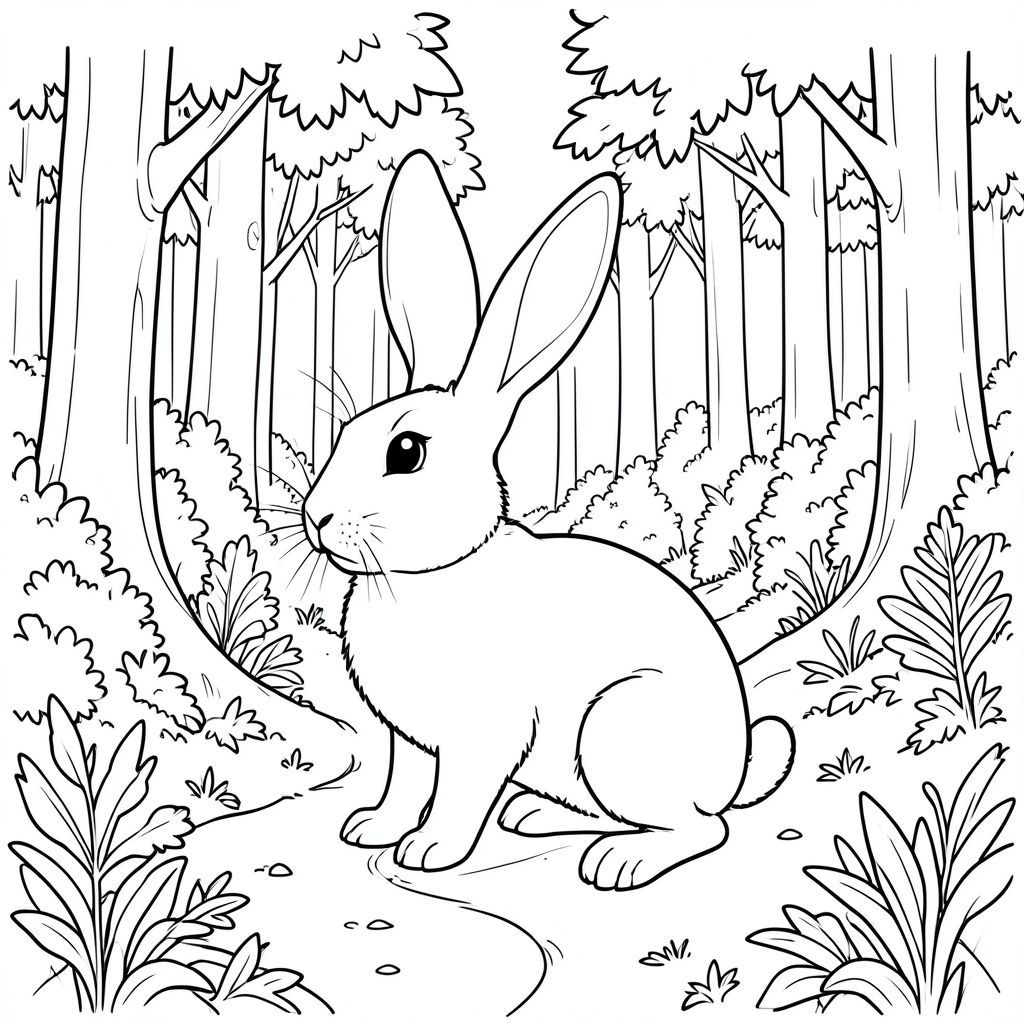 solo, chủ đề đơn, một đầu, hai mắt, hai tai, bốn chân, một đuôi, tỷ lệ tự nhiên, quy mô thích hợp trong môi trường, đúng giải phẫu, thỏ, Rừng mùa thu, tán lá, cây cối, dày đặc, cao, chi tiết, thực tế, phong cảnh, con đường, quanh co, trang tô màu, nghệ thuật đường, nền trắng, solo, chủ đề đơn, chính xác về mặt giải phẫu, giải phẫu hoàn hảo
