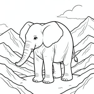 solo, một con voi, một đầu, hai mắt, hai tai lớn, một thân cây, bốn chân, một đuôi, chân trên mặt đất vững chắc, tỷ lệ tự nhiên, quy mô thích hợp trong môi trường, đúng giải phẫu, voi, Sương mù, núi, mặt trời mọc, rặng núi, nhiều lớp, chi tiết, thực tế, môi trường, tiền cảnh, núi, trang tô màu, nghệ thuật đường, nền trắng, solo, chủ đề đơn, đúng giải phẫu, giải phẫu hoàn hảo