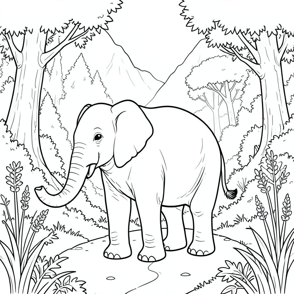 solo, một con voi, một đầu, hai mắt, hai tai lớn, một thân cây, bốn chân, một đuôi, bàn chân trên nền vững chắc, tỷ lệ tự nhiên, quy mô thích hợp trong môi trường, đúng về mặt giải phẫu, voi, Sương mù, đèo núi, cây cổ thụ, sương mù trắng, rừng rậm rạp, thân cây cao, ánh sáng mặt trời, lốm đốm, tán lá chi tiết, đường quanh co, trang màu, nghệ thuật đường, nền trắng, solo, chủ đề đơn, đúng giải phẫu,  Giải phẫu hoàn hảo