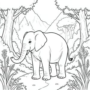 solo, một con voi, một đầu, hai mắt, hai tai lớn, một thân cây, bốn chân, một đuôi, bàn chân trên nền vững chắc, tỷ lệ tự nhiên, quy mô thích hợp trong môi trường, đúng về mặt giải phẫu, voi, Sương mù, đèo núi, cây cổ thụ, sương mù trắng, rừng rậm rạp, thân cây cao, ánh sáng mặt trời, lốm đốm, tán lá chi tiết, đường quanh co, trang màu, nghệ thuật đường, nền trắng, solo, chủ đề đơn, đúng giải phẫu,  Giải phẫu hoàn hảo