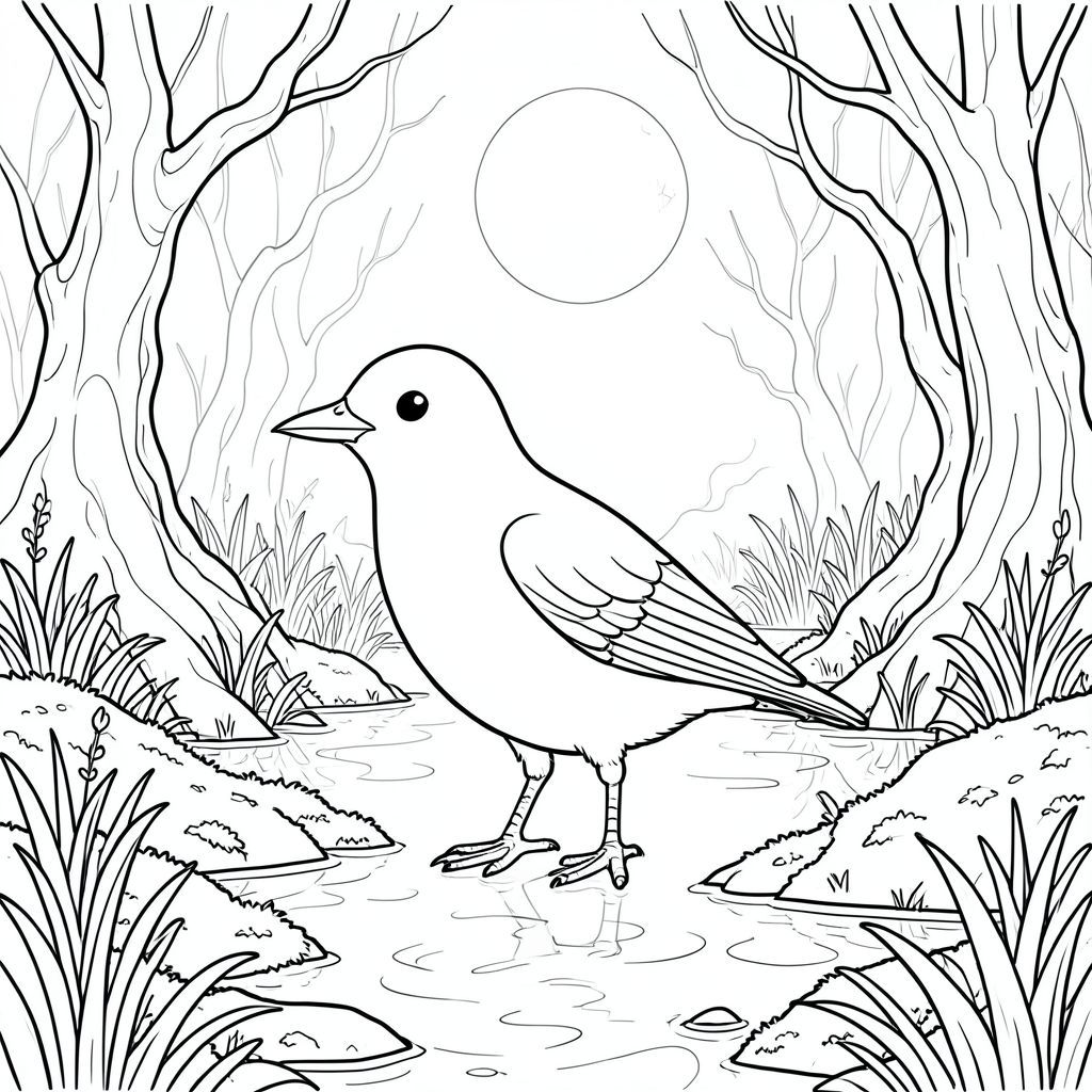 solo, một con chim, một đầu, hai mắt, một mỏ, hai cánh, hai chân, một đuôi, tỷ lệ tự nhiên, quy mô thích hợp trong môi trường, đúng giải phẫu, chim, Đầm lầy dưới ánh trăng, Wisps, cây xoắn, thảm thực vật rậm rạp, nước nông, đá rêu, phong cảnh siêu thực, thanh tao, sương mù xoáy, phản chiếu, trang màu, nghệ thuật đường, nền trắng, solo, chủ đề đơn, đúng giải phẫu, giải phẫu hoàn hảo