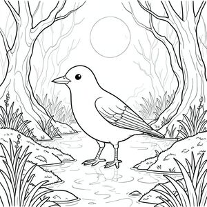 solo, một con chim, một đầu, hai mắt, một mỏ, hai cánh, hai chân, một đuôi, tỷ lệ tự nhiên, quy mô thích hợp trong môi trường, đúng giải phẫu, chim, Đầm lầy dưới ánh trăng, Wisps, cây xoắn, thảm thực vật rậm rạp, nước nông, đá rêu, phong cảnh siêu thực, thanh tao, sương mù xoáy, phản chiếu, trang màu, nghệ thuật đường, nền trắng, solo, chủ đề đơn, đúng giải phẫu, giải phẫu hoàn hảo