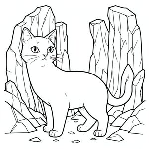 solo, chủ đề đơn, một đầu, hai mắt, hai tai, bốn chân, một đuôi, tỷ lệ tự nhiên, quy mô thích hợp trong môi trường, đúng giải phẫu, con mèo, Karst, đá vôi, tháp, hang động, thành tạo đá, cạnh răng cưa, đường thẳng đứng, hoa văn hình học, sáng bóng, đá đánh bóng, trang màu, nghệ thuật đường, nền trắng, solo, chủ đề đơn, đúng giải phẫu, giải phẫu hoàn hảo