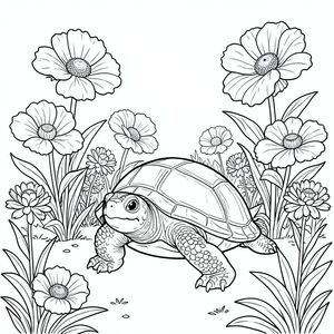 solo, rùa đơn, một đầu, hai mắt, bốn chân, một vỏ, một đuôi, bàn chân trên mặt đất vững chắc, tỷ lệ tự nhiên, quy mô thích hợp trong môi trường, đúng giải phẫu, rùa, Hoa khổng lồ, quá khổ, cao, tươi tốt, phức tạp, chi tiết, thực tế, vườn, phong cảnh, ánh sáng mặt trời, trang màu, nghệ thuật đường, nền trắng, solo, chủ đề đơn, đúng giải phẫu, giải phẫu hoàn hảo