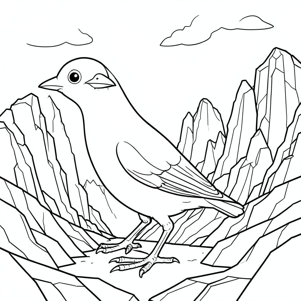 solo, một con chim, một đầu, hai mắt, một mỏ, hai cánh, hai chân, một đuôi, tỷ lệ tự nhiên, quy mô thích hợp trong môi trường, đúng giải phẫu, chim, núi đá vôi, đỉnh đá vôi, đỉnh răng cưa, cấu trúc thẳng đứng, địa hình đá, phong cảnh hoang vắng, bầu trời u ám, hình dạng đứt gãy, hình dạng hình học, tương phản rõ rệt, trang màu, nghệ thuật đường, nền trắng, solo, chủ đề đơn, đúng giải phẫu, giải phẫu hoàn hảo