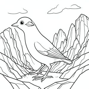 solo, một con chim, một đầu, hai mắt, một mỏ, hai cánh, hai chân, một đuôi, tỷ lệ tự nhiên, quy mô thích hợp trong môi trường, đúng giải phẫu, chim, núi đá vôi, đỉnh đá vôi, đỉnh răng cưa, cấu trúc thẳng đứng, địa hình đá, phong cảnh hoang vắng, bầu trời u ám, hình dạng đứt gãy, hình dạng hình học, tương phản rõ rệt, trang màu, nghệ thuật đường, nền trắng, solo, chủ đề đơn, đúng giải phẫu, giải phẫu hoàn hảo