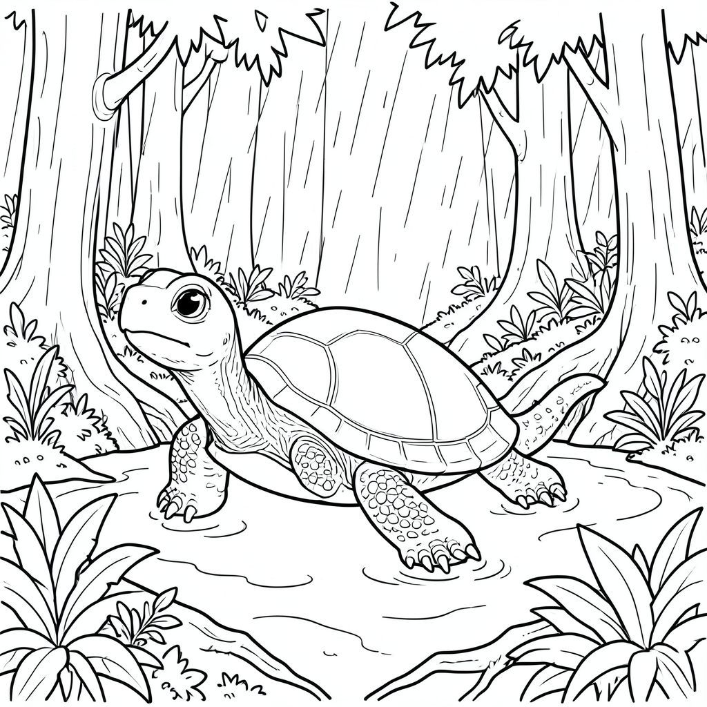 solo, rùa đơn, một đầu, hai mắt, bốn chân, một vỏ, một đuôi, bàn chân trên nền đất vững chắc, tỷ lệ tự nhiên, quy mô thích hợp trong môi trường, đúng giải phẫu, rùa, Rừng ngập nước, mưa, gió mùa, cây cối, Nước, chìm, rễ, rêu, tán lá, dày đặc, trang màu, nghệ thuật đường, nền trắng, solo, chủ đề đơn, đúng giải phẫu, giải phẫu hoàn hảo