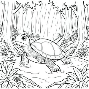 solo, rùa đơn, một đầu, hai mắt, bốn chân, một vỏ, một đuôi, bàn chân trên nền đất vững chắc, tỷ lệ tự nhiên, quy mô thích hợp trong môi trường, đúng giải phẫu, rùa, Rừng ngập nước, mưa, gió mùa, cây cối, Nước, chìm, rễ, rêu, tán lá, dày đặc, trang màu, nghệ thuật đường, nền trắng, solo, chủ đề đơn, đúng giải phẫu, giải phẫu hoàn hảo