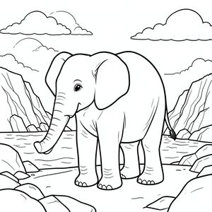 solo, một con voi, một đầu, hai mắt, hai tai lớn, một thân cây, bốn chân, một đuôi, bàn chân trên mặt đất vững chắc, tỷ lệ tự nhiên, quy mô thích hợp trong môi trường, đúng về mặt giải phẫu, voi, Vịnh, Nước, ly, Vách đá, đá, Đường bờ biển, Ánh sáng mặt trời, đám mây, Bầu trời, độ sâu, trang màu, nghệ thuật đường, nền trắng, solo, chủ đề đơn, đúng giải phẫu, giải phẫu hoàn hảo