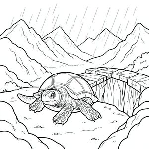 solo, rùa đơn, một đầu, hai mắt, bốn chân, một vỏ, một đuôi, bàn chân trên mặt đất vững chắc, tỷ lệ tự nhiên, quy mô thích hợp trong môi trường, đúng giải phẫu, rùa, Sương mù, núi, vực thẳm, cầu, đá, Phong hóa, mưa, sương mù, Xoáy, hơi, Trang tô màu, nghệ thuật đường, nền trắng, solo, chủ đề đơn, chính xác về mặt giải phẫu, giải phẫu hoàn hảo