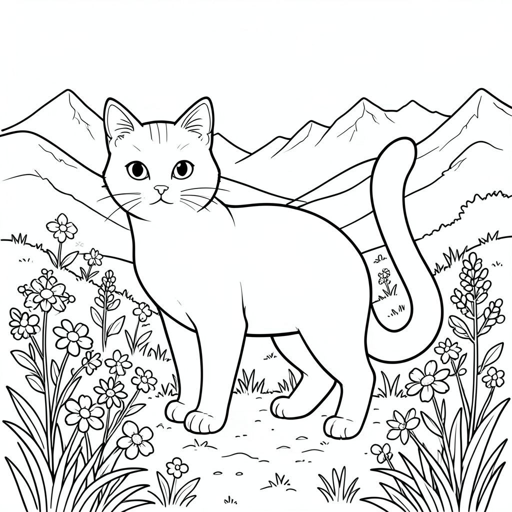solo, chủ đề đơn, một đầu, hai mắt, hai tai, bốn chân, một đuôi, tỷ lệ tự nhiên, quy mô thích hợp trong môi trường, đúng giải phẫu, con mèo, Đồng cỏ núi, Hoa dại, Edelweiss, hoa núi cao, ánh sáng mặt trời, bầu trời quang đãng, đỉnh núi xa, đồi thoai thoải, cỏ tươi tốt, trái đất kết cấu, trang màu, nghệ thuật đường, nền trắng, solo, chủ đề đơn, đúng giải phẫu, giải phẫu hoàn hảo