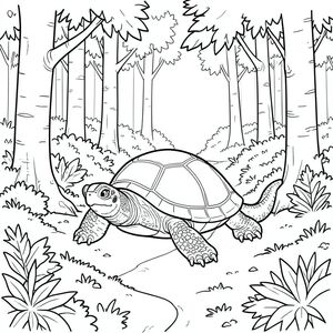 solo, rùa đơn, một đầu, hai mắt, bốn chân, một vỏ, một đuôi, bàn chân trên nền đất vững chắc, tỷ lệ tự nhiên, quy mô thích hợp trong môi trường, đúng giải phẫu, rùa, rừng bạch dương, cây vỏ trắng, lá, lá mùa thu, tán lá rậm rạp, ánh sáng mặt trời, lốm đốm, con đường quanh co, sàn rừng, rêu, trang màu, nghệ thuật đường, nền trắng, solo, chủ đề đơn, đúng về mặt giải phẫu, giải phẫu hoàn hảo