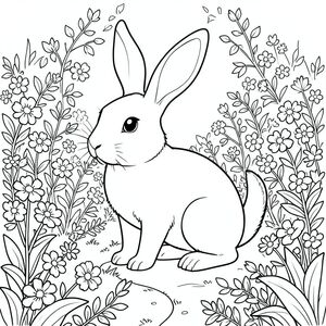 solo, chủ đề đơn, một đầu, hai mắt, hai tai, bốn chân, một đuôi, tỷ lệ tự nhiên, quy mô thích hợp trong môi trường, đúng giải phẫu, thỏ, vườn, đường quanh co, lót hoa, cây xanh tươi tốt, ánh sáng mặt trời, tán lá chi tiết, con đường, thiết kế phức tạp, yên bình, thanh bình, trang màu, nghệ thuật đường, nền trắng, solo, chủ đề đơn, đúng giải phẫu, giải phẫu hoàn hảo