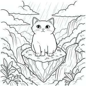 solo, chủ đề đơn, một đầu, hai mắt, hai tai, bốn chân, một đuôi, tỷ lệ tự nhiên, quy mô thích hợp trong môi trường, đúng giải phẫu, con mèo, Đảo nổi, thác nước, mây, bầu trời, sương mù, mưa, ánh sáng mặt trời, tươi tốt, rêu, đá, trang màu, nghệ thuật đường, nền trắng, solo, chủ đề đơn, đúng về mặt giải phẫu, giải phẫu hoàn hảo