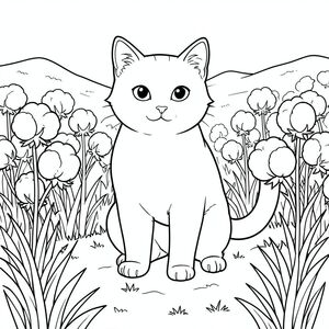 solo, chủ đề đơn, một đầu, hai mắt, hai tai, bốn chân, một đuôi, tỷ lệ tự nhiên, quy mô thích hợp trong môi trường, đúng giải phẫu, con mèo, Cánh đồng bông, quả bông mịn, trắng, mở rộng, rộng lớn, thanh thản, điềm tĩnh, kết cấu, cỏ, nhấp nhô, trang màu, nghệ thuật đường nét, nền trắng, solo, chủ đề đơn, đúng giải phẫu, giải phẫu hoàn hảo