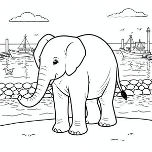 solo, một con voi, một đầu, hai mắt, hai tai lớn, một thân cây, bốn chân, một đuôi, chân trên nền vững chắc, tỷ lệ tự nhiên, quy mô thích hợp trong môi trường, đúng về mặt giải phẫu, voi, Bến tàu bằng gỗ, bến cảng, bình minh, Nước, thuyền, đê chắn sóng đá, mòng biển, sóng, ánh sáng mặt trời, phản chiếu, trang màu, nghệ thuật đường, nền trắng, solo, chủ đề đơn, đúng về mặt giải phẫu, giải phẫu hoàn hảo