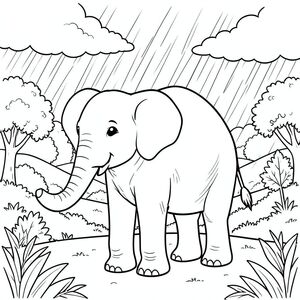 solo, một con voi, một đầu, hai mắt, hai tai lớn, một thân cây, bốn chân, một đuôi, bàn chân trên mặt đất vững chắc, tỷ lệ tự nhiên, quy mô thích hợp trong môi trường, đúng về mặt giải phẫu, voi, Thung lũng, nông thôn, mưa bão, vòm, ánh sáng mặt trời, những đám mây, độ sâu, phối cảnh, tán lá, cây cối, trang màu, nghệ thuật đường, nền trắng, solo, chủ đề đơn, đúng về mặt giải phẫu, giải phẫu hoàn hảo