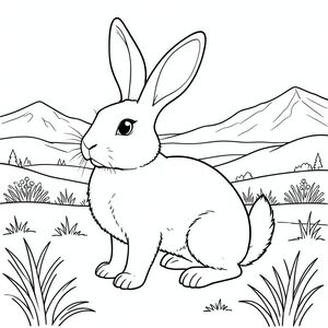 solo, chủ đề đơn, một đầu, hai mắt, hai tai, bốn chân, một đuôi, tỷ lệ tự nhiên, quy mô thích hợp trong môi trường, đúng giải phẫu, thỏ, thảo nguyên, tuyết, cỏ, núi, xa, phong cảnh, mùa đông, bầu trời quang đãng, rộng lớn, mở, tô màu, nghệ thuật đường, nền trắng, solo, chủ đề đơn, đúng giải phẫu, giải phẫu hoàn hảo