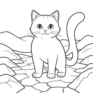 solo, chủ đề đơn, một đầu, hai mắt, hai tai, bốn chân, một đuôi, tỷ lệ tự nhiên, quy mô thích hợp trong môi trường, chính xác về mặt giải phẫu, con mèo, Sa mạc, thiêu đốt, sương mù nhiệt, ánh sáng mặt trời, mãnh liệt, khô, cát, cồn cát, đá, Trái đất nứt, trang màu, nghệ thuật đường, nền trắng, solo, chủ đề đơn, chính xác về mặt giải phẫu, giải phẫu hoàn hảo