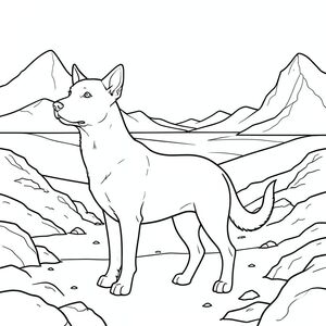 solo, chủ đề đơn, một đầu, hai mắt, hai tai, bốn chân, một đuôi, tỷ lệ tự nhiên, quy mô thích hợp trong môi trường, đúng giải phẫu,, sa mạc Sahara, rộng lớn, cồn cát, đỉnh cao chót vót, hình lưỡi liềm, phong cảnh khô cằn, địa hình đá, mặt trời nung nắng, đường chân trời xa, bầu trời quang đãng, trang màu, nghệ thuật đường, nền trắng, solo, chủ đề đơn, chính xác về mặt giải phẫu, giải phẫu hoàn hảo