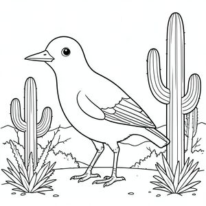 solo, một con chim, một đầu, hai mắt, một mỏ, hai cánh, hai chân, một đuôi, tỷ lệ tự nhiên, quy mô thích hợp trong môi trường, đúng giải phẫu, chim, sa mạc, Sonoran, xương rồng, giờ, phong cảnh, chi tiết, thực tế, khô cằn, ánh nắng, cao, trang màu, nghệ thuật đường, nền trắng, solo, chủ đề đơn, chính xác về mặt giải phẫu, giải phẫu hoàn hảo