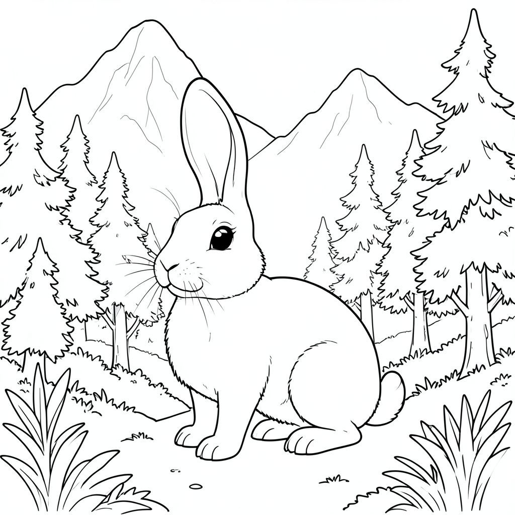 solo, chủ đề đơn, một đầu, hai mắt, hai tai, bốn chân, một đuôi, tỷ lệ tự nhiên, quy mô thích hợp trong môi trường, đúng giải phẫu, thỏ, sương mù, núi, vượt qua, cây, xưa, sương mù, trắng, dày đặc, tán lá, cao, trang màu, nghệ thuật đường, nền trắng, solo, chủ đề đơn, đúng về mặt giải phẫu, giải phẫu hoàn hảo