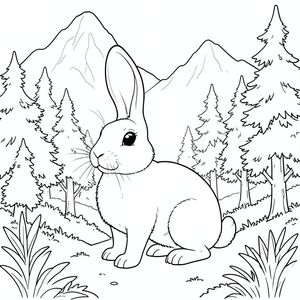 solo, chủ đề đơn, một đầu, hai mắt, hai tai, bốn chân, một đuôi, tỷ lệ tự nhiên, quy mô thích hợp trong môi trường, đúng giải phẫu, thỏ, sương mù, núi, vượt qua, cây, xưa, sương mù, trắng, dày đặc, tán lá, cao, trang màu, nghệ thuật đường, nền trắng, solo, chủ đề đơn, đúng về mặt giải phẫu, giải phẫu hoàn hảo