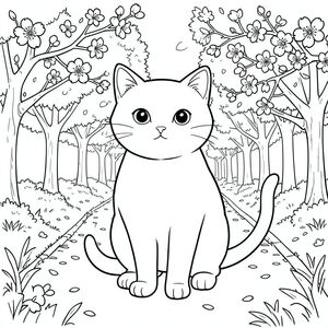 solo, chủ đề đơn, một đầu, hai mắt, hai tai, bốn chân, một đuôi, tỷ lệ tự nhiên, quy mô thích hợp trong môi trường, đúng giải phẫu, con mèo, hoa anh đào, cánh hoa, gió ấm, đại lộ, con đường, chi tiết, thực tế, Môi trường, ánh sáng mặt trời, lốm đốm, trang màu, nghệ thuật đường, nền trắng, solo, chủ đề đơn, chính xác về mặt giải phẫu, giải phẫu hoàn hảo