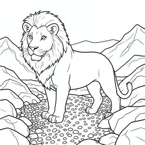 solo, chủ đề đơn, một đầu, hai mắt, hai tai, bốn chân, một đuôi, tỷ lệ tự nhiên, quy mô thích hợp trong môi trường, đúng giải phẫu, sư tử, băng hà, moraine, tảng đá, sỏi, đá, tuyết, băng, phong cảnh, hoang vắng, cằn cỗi, tô màu, nghệ thuật đường, nền trắng, solo, chủ đề đơn, đúng giải phẫu, giải phẫu hoàn hảo