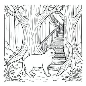 solo, chủ đề đơn, một đầu, hai mắt, hai tai, bốn chân, một đuôi, tỷ lệ tự nhiên, quy mô thích hợp trong môi trường, đúng giải phẫu, con mèo, cây cổ thụ, cầu thang xoắn ốc, chạm khắc, chi tiết, thực tế, môi trường, rừng, lớn, dọc, Gỗ, trang màu, nghệ thuật đường, nền trắng, solo, chủ đề đơn, chính xác về mặt giải phẫu, giải phẫu hoàn hảo