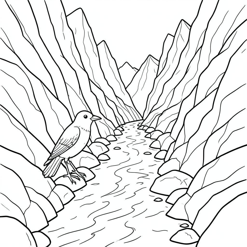 Độc mình, một con chim, một đầu, hai mắt, một mỏ, hai cánh, hai chân, một đuôi, tỷ lệ tự nhiên, quy mô thích hợp trong môi trường, đúng giải phẫu, chim, hẻm núi, tường đá, lối đi hẹp, nước trắng, sông chảy xiết, đá, đỉnh răng cưa, chế độ xem mở rộng, đá nhiều lớp, lọc ánh sáng mặt trời, trang màu, nghệ thuật đường, nền trắng, solo, chủ đề đơn, đúng giải phẫu, giải phẫu hoàn hảo