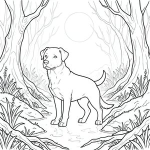 solo, chủ đề đơn, một đầu, hai mắt, hai tai, bốn chân, một đuôi, tỷ lệ tự nhiên, quy mô thích hợp trong môi trường, đúng giải phẫu,, Đầm lầy dưới ánh trăng, Wisps, cây xoắn, thảm thực vật rậm rạp, nước nông, đá rêu, rễ cổ xưa, mờ, phát sáng thanh tao, phong cảnh siêu thực, trang màu, nghệ thuật đường, nền trắng, solo, chủ đề đơn, chính xác về mặt giải phẫu, giải phẫu hoàn hảo