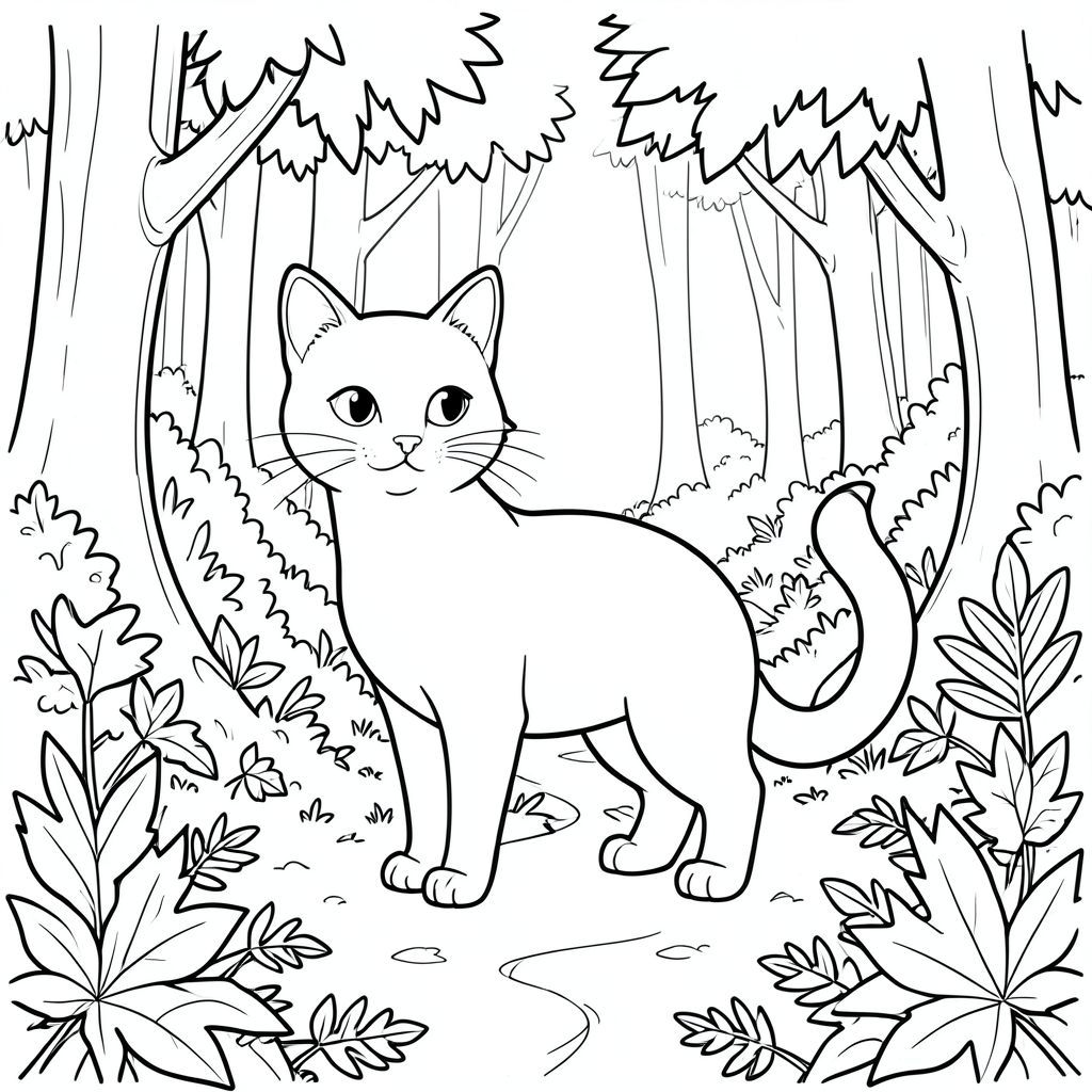 solo, chủ đề đơn, một đầu, hai mắt, hai tai, bốn chân, một đuôi, tỷ lệ tự nhiên, quy mô thích hợp trong môi trường, đúng giải phẫu, con mèo, lá mùa thu, stered, kết cấu, tán lá, dày đặc, rừng, ánh sáng mặt trời, lốm đốm, quanh co, con đường, trang tô màu, nghệ thuật đường, nền trắng, solo, chủ đề đơn, đúng về mặt giải phẫu, giải phẫu hoàn hảo