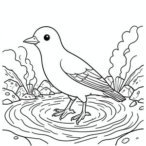 solo, một con chim, một đầu, hai mắt, một mỏ, hai cánh, hai chân, một đuôi, tỷ lệ tự nhiên, quy mô thích hợp trong môi trường, đúng giải phẫu, chim, Địa nhiệt, suối nước nóng, lỗ thông hơi, đá núi lửa, trầm tích khoáng sản, nước xoáy, mãnh liệt, năng động, hoạt động, nhỏ, trang màu, nghệ thuật đường, nền trắng, solo, chủ đề đơn, đúng giải phẫu, giải phẫu hoàn hảo