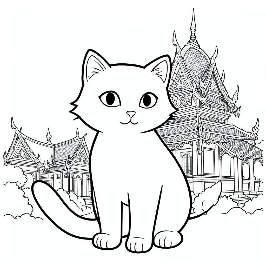 solo, chủ đề đơn, một đầu, hai mắt, hai tai, bốn chân, một đuôi, tỷ lệ tự nhiên, quy mô thích hợp trong môi trường, đúng giải phẫu, con mèo, mái nhà, ngôi đền, chi tiết intrie, nhiều tầng, trang trí công phu, thực tế, chi tiết, lý lịch, kiến trúc, Thái Lan, trang màu, nghệ thuật đường, nền trắng, solo, chủ đề đơn, đúng về giải phẫu, giải phẫu hoàn hảo