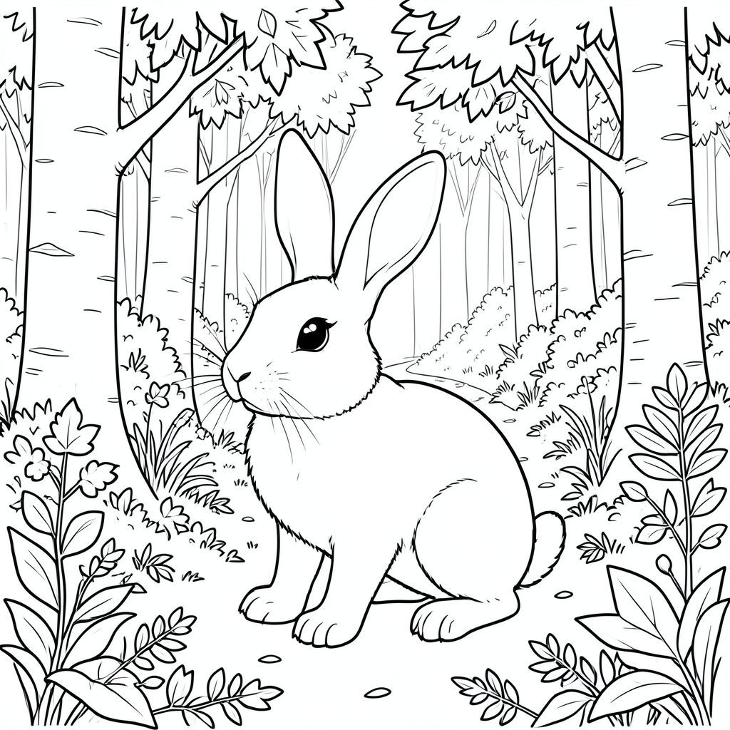 solo, chủ đề đơn, một đầu, hai mắt, hai tai, bốn chân, một đuôi, tỷ lệ tự nhiên, quy mô thích hợp trong môi trường, đúng giải phẫu, thỏ, rừng bạch dương, cây vỏ trắng, lá, lá mùa thu, tán lá rậm rạp, ánh sáng mặt trời, lốm đốm, con đường quanh co, nền chi tiết, thực tế, trang màu, nghệ thuật đường, nền trắng, solo, chủ đề đơn, đúng giải phẫu, giải phẫu hoàn hảo