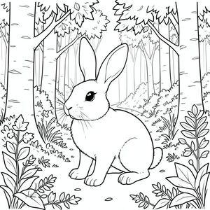 solo, chủ đề đơn, một đầu, hai mắt, hai tai, bốn chân, một đuôi, tỷ lệ tự nhiên, quy mô thích hợp trong môi trường, đúng giải phẫu, thỏ, rừng bạch dương, cây vỏ trắng, lá, lá mùa thu, tán lá rậm rạp, ánh sáng mặt trời, lốm đốm, con đường quanh co, nền chi tiết, thực tế, trang màu, nghệ thuật đường, nền trắng, solo, chủ đề đơn, đúng giải phẫu, giải phẫu hoàn hảo