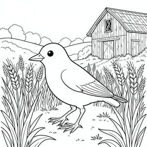 Độc lập, một con chim, một đầu, hai mắt, một mỏ, hai cánh, hai chân, một đuôi, tỷ lệ tự nhiên, quy mô thích hợp trong môi trường, đúng giải phẫu, chim, lúa mì, cánh đồng mùa thu, chuồng trại mộc mạc, gỗ phong hóa, thân cây cao, tán lá rậm rạp, ánh sáng mặt trời, kết cấu, đồi thoai thoải, cây cối xa, trang màu, nghệ thuật đường, nền trắng, solo, chủ đề đơn, chính xác về mặt giải phẫu, giải phẫu hoàn hảo