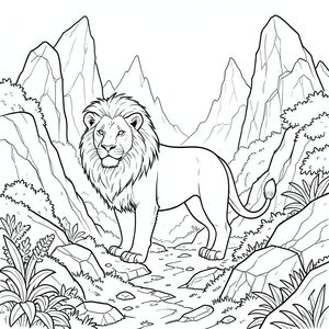 solo, chủ đề đơn, một đầu, hai mắt, hai tai, bốn chân, một đuôi, tỷ lệ tự nhiên, quy mô thích hợp trong môi trường, đúng giải phẫu, sư tử, đá nổi, thung lũng sương mù, phong cảnh siêu thực, đá khổng lồ, thanh tao, đỉnh răng cưa, thảm thực vật mọc um tùm, mặt đất rêu, đá nứt, sương mù xoáy, trang màu, nghệ thuật đường, nền trắng, solo, chủ đề đơn, đúng giải phẫu, giải phẫu hoàn hảo