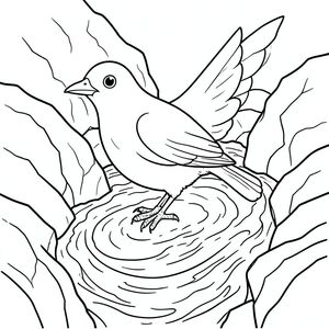 solo, một con chim, một đầu, hai mắt, một mỏ, hai cánh, hai chân, một đuôi, tỷ lệ tự nhiên, quy mô thích hợp trong môi trường, đúng giải phẫu, chim, Nước chảy xiết, ghềnh, đá granit, đá, cạnh răng cưa, mãnh liệt, phản chiếu, đá ướt, nước xoáy, lối đi hẹp, trang màu, nghệ thuật đường, nền trắng, solo, chủ đề đơn, đúng giải phẫu, giải phẫu hoàn hảo