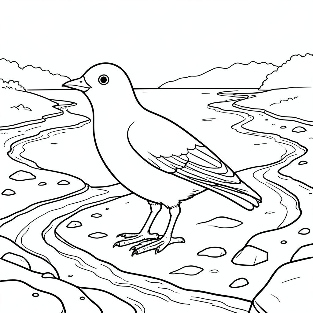 solo, một con chim, một đầu, hai mắt, một mỏ, hai cánh, hai chân, một đuôi, tỷ lệ tự nhiên, quy mô thích hợp trong môi trường, chính xác về mặt giải phẫu, chim, Bờ sông, đồng bằng, kênh phân nhánh, bãi cát, nước, độ sâu, phản chiếu, ánh sáng mặt trời, khoáng chất, đá, trang màu, nghệ thuật đường, nền trắng, solo, chủ đề đơn, chính xác về mặt giải phẫu, giải phẫu hoàn hảo