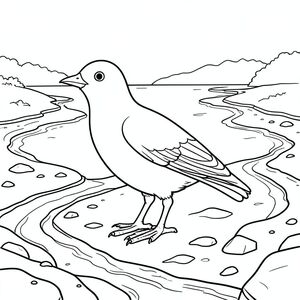 solo, một con chim, một đầu, hai mắt, một mỏ, hai cánh, hai chân, một đuôi, tỷ lệ tự nhiên, quy mô thích hợp trong môi trường, chính xác về mặt giải phẫu, chim, Bờ sông, đồng bằng, kênh phân nhánh, bãi cát, nước, độ sâu, phản chiếu, ánh sáng mặt trời, khoáng chất, đá, trang màu, nghệ thuật đường, nền trắng, solo, chủ đề đơn, chính xác về mặt giải phẫu, giải phẫu hoàn hảo