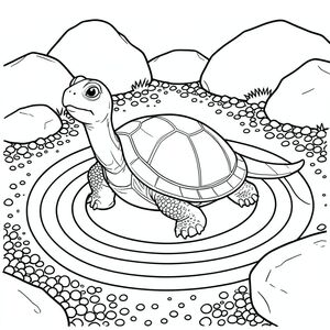 solo, rùa đơn, một đầu, hai mắt, bốn chân, một vỏ, một đuôi, bàn chân trên nền vững chắc, tỷ lệ tự nhiên, quy mô thích hợp trong môi trường, đúng giải phẫu, rùa, vườn đá thiền, vòng tròn đồng tâm, cát cào, tảng đá, đá, đá, sỏi, bụi, ánh sáng mặt trời, chiều sâu, trang màu, nghệ thuật đường, nền trắng, solo, chủ đề đơn, đúng giải phẫu, giải phẫu hoàn hảo