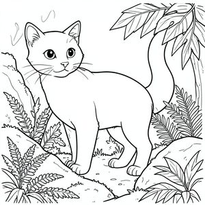 solo, chủ đề đơn, một đầu, hai mắt, hai tai, bốn chân, một đuôi, tỷ lệ tự nhiên, quy mô thích hợp trong môi trường, đúng giải phẫu, con mèo, tươi tốt, ôn đới, rừng nhiệt đới, rêu, tảng đá, dương xỉ, chi tiết, thực tế, Hedral, Gothic, Trang màu, nghệ thuật đường, nền trắng, Solo, chủ đề đơn, chính xác về mặt giải phẫu, giải phẫu hoàn hảo