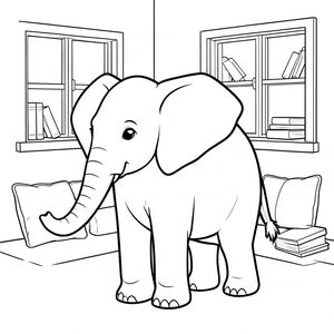 solo, một con voi, một đầu, hai mắt, hai tai lớn, một thân cây, bốn chân, một đuôi, chân trên mặt đất vững chắc, tỷ lệ tự nhiên, quy mô thích hợp trong môi trường, đúng giải phẫu, voi, cửa sổ, sách, đệm, mềm, nền đơn giản, dọn dẹp, ấm cúng, đọc, nội địa, nhỏ, trang màu, nghệ thuật đường, nền trắng, solo, chủ đề đơn, đúng giải phẫu, giải phẫu hoàn hảo